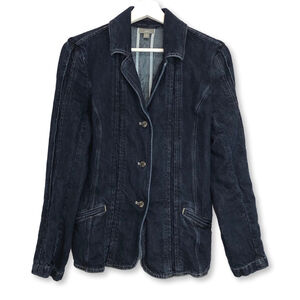 J Jill Blue Denim Blazer Jacket Size 6 Cotton Linen Blend